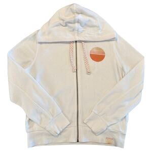 Faherty Terry Hoodie Full Zip Sweatshirt, Cream, Women's Size Small